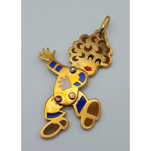 707 - An 18K Yellow Gold enamel Articulated Dancing Lady Pendant! 7cm. 17g.