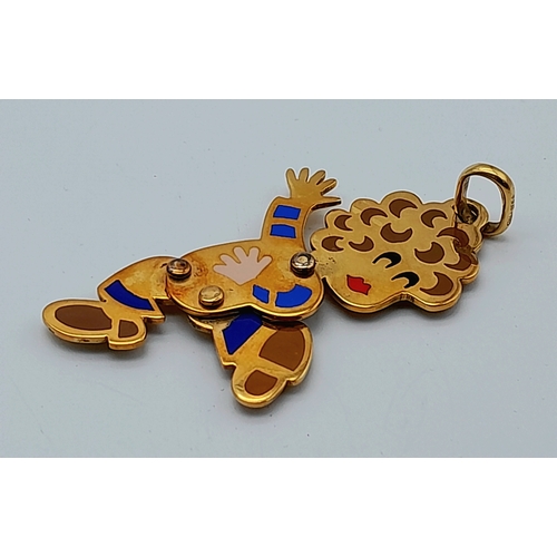 707 - An 18K Yellow Gold enamel Articulated Dancing Lady Pendant! 7cm. 17g.