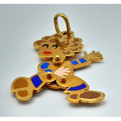 707 - An 18K Yellow Gold enamel Articulated Dancing Lady Pendant! 7cm. 17g.