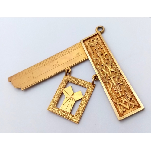 714 - A Fascinating 15K Gold Masonic Pendant. Hallmarks for Birmingham 1898 but given to the recipient in ... 