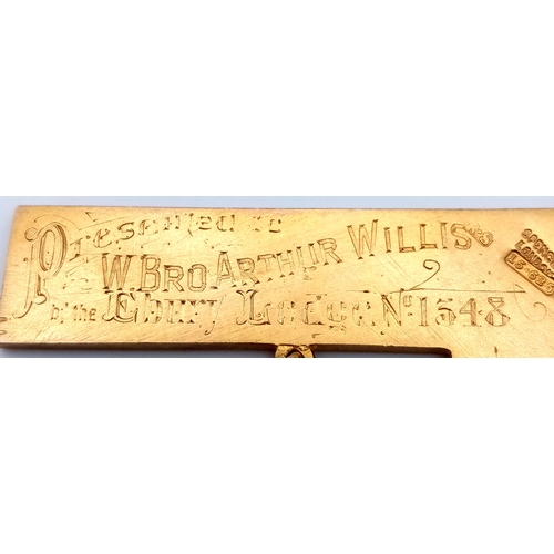 714 - A Fascinating 15K Gold Masonic Pendant. Hallmarks for Birmingham 1898 but given to the recipient in ... 