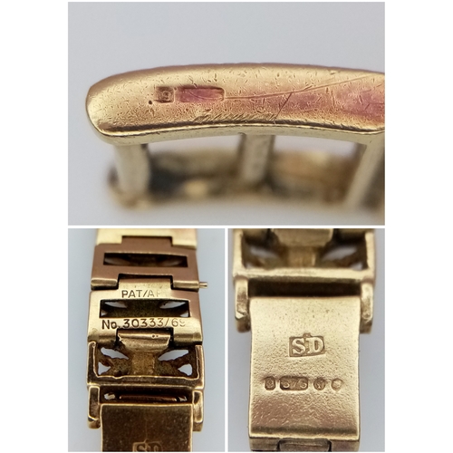 742 - A Vintage 9K Gold Rotary 21 Jewel Ladies Watch. 9k gold bracelet and case - 16mm. Gold tone dial. Me... 