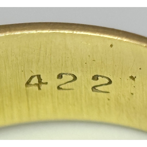 777 - An 18K Yellow Gold Diamond Solitaire Ring. A brilliant round cut diamond in a raised setting. Size K... 