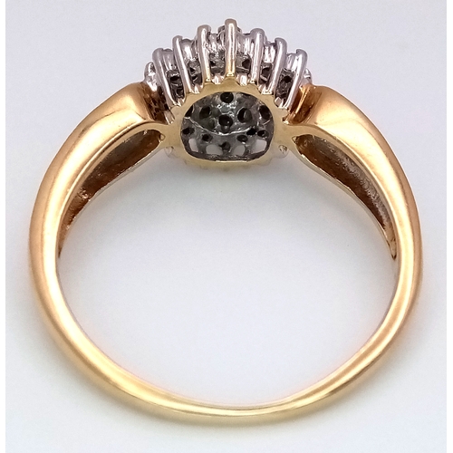 419 - A 9K YELLOW GOLD DIAMOND CLUSTER RING - 0.25CT. 3.7G. SIZE N. SC5066