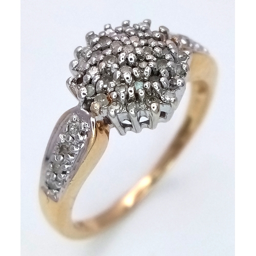 419 - A 9K YELLOW GOLD DIAMOND CLUSTER RING - 0.25CT. 3.7G. SIZE N. SC5066