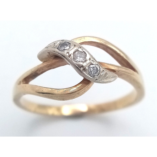 684 - A 9K YELLOW GOLD DIAMOND SET RING. 1.7G. SIZE J. SC5055