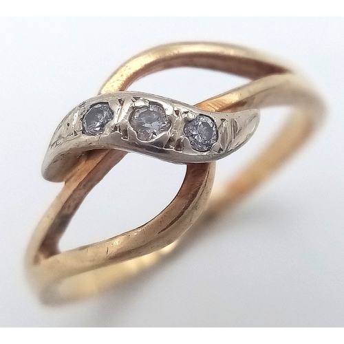 684 - A 9K YELLOW GOLD DIAMOND SET RING. 1.7G. SIZE J. SC5055