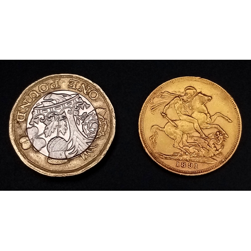 25 - AN 1891 QUEEN VICTORIA SYDNEY MINT FULL SOVEREIGN. 22K GOLD. C-5013