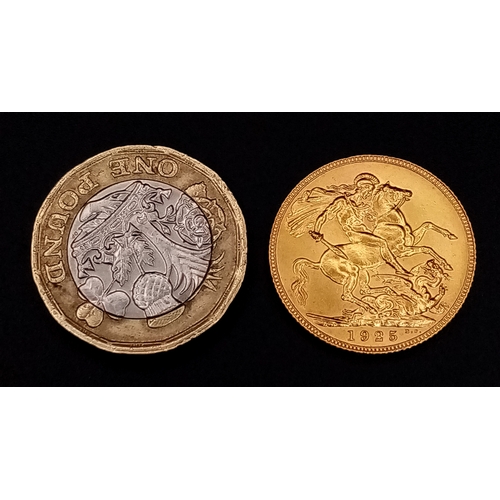 167 - A 1925 GEORGE V FULL SOVEREIGN COIN. 22K GOLD. C-5006.