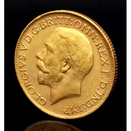 174 - A 1920 GEORGE V, PERTH FULL SOVEREIGN COIN. 22K GOLD. 
C-5005