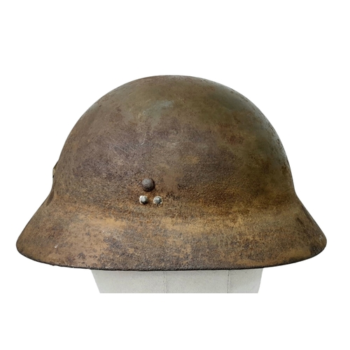 54 - A WW2 Japanese Type 90 Home Guard Leaders Helmet with liner and chin strap. Named to the 7th Guard C... 