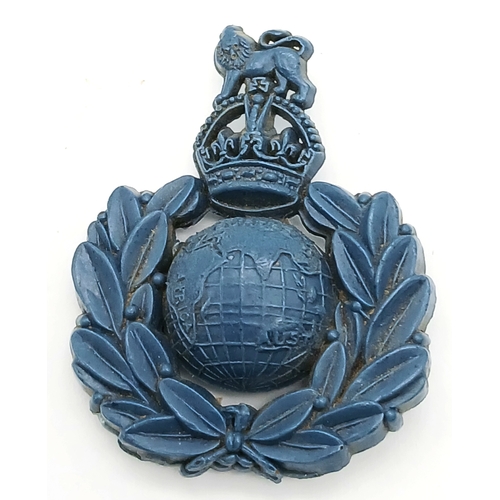 767 - A Rare WW2 Royal Marine Economy Plastic Cap Badge (Cellulose Acetate). In experimental blue. Made by... 