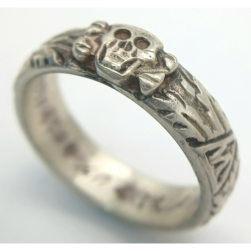 793 - A Re-enactors Silver SS Honour Ring. UK Size: V.5 US Size: 11. With Himmler Signature inside.