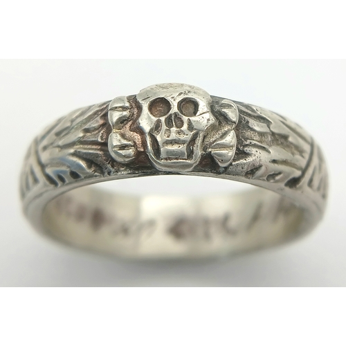 793 - A Re-enactors Silver SS Honour Ring. UK Size: V.5 US Size: 11. With Himmler Signature inside.
