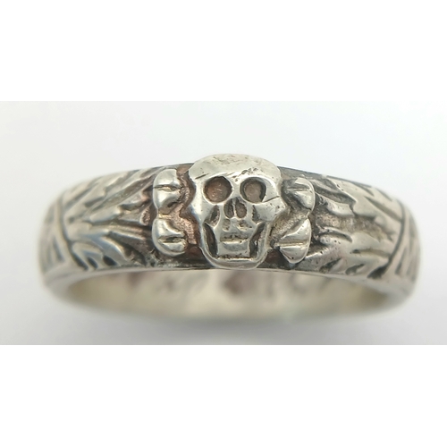 793 - A Re-enactors Silver SS Honour Ring. UK Size: V.5 US Size: 11. With Himmler Signature inside.