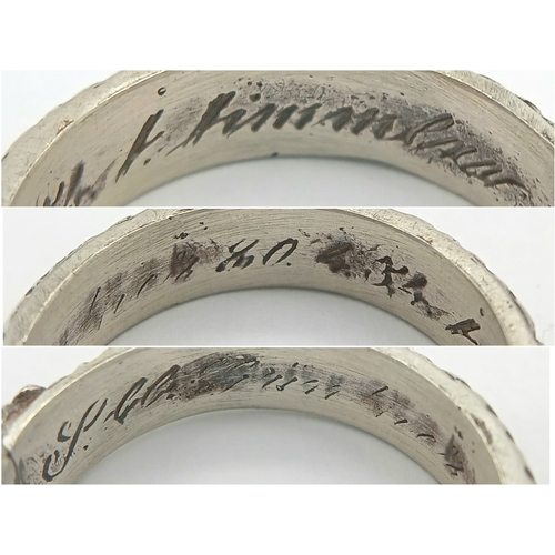 793 - A Re-enactors Silver SS Honour Ring. UK Size: V.5 US Size: 11. With Himmler Signature inside.