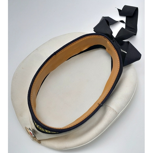 811 - A WW2 Re-enactors Kriegsmarine White Top “Donald Duck” Hat. Original Cap Badge and Tally on a post W... 