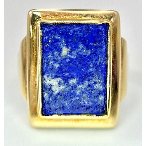 76 - A 14k yellow gold lapis lazuli signet ring - 14 x 10mm stone size. 7.3g total weight. size K1/2. 198... 