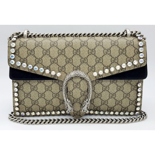 131 - A Gucci GG Supreme Crystal Dionysus Shoulder Bag. Monogram coated canvas and textile exterior with l... 