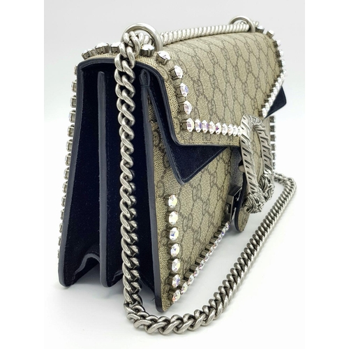 131 - A Gucci GG Supreme Crystal Dionysus Shoulder Bag. Monogram coated canvas and textile exterior with l... 
