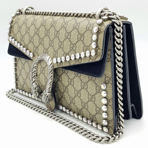 131 - A Gucci GG Supreme Crystal Dionysus Shoulder Bag. Monogram coated canvas and textile exterior with l... 