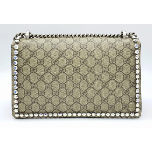131 - A Gucci GG Supreme Crystal Dionysus Shoulder Bag. Monogram coated canvas and textile exterior with l... 