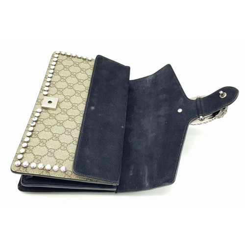 131 - A Gucci GG Supreme Crystal Dionysus Shoulder Bag. Monogram coated canvas and textile exterior with l... 