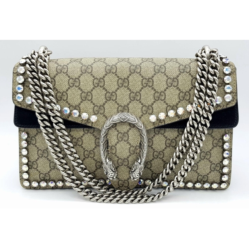 131 - A Gucci GG Supreme Crystal Dionysus Shoulder Bag. Monogram coated canvas and textile exterior with l... 
