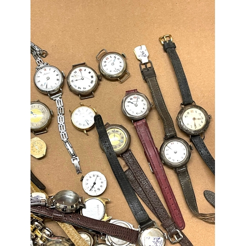 344 - A silver trench watches & other assorted watches etc , spares or repair ( untested ). Ref: Lu61