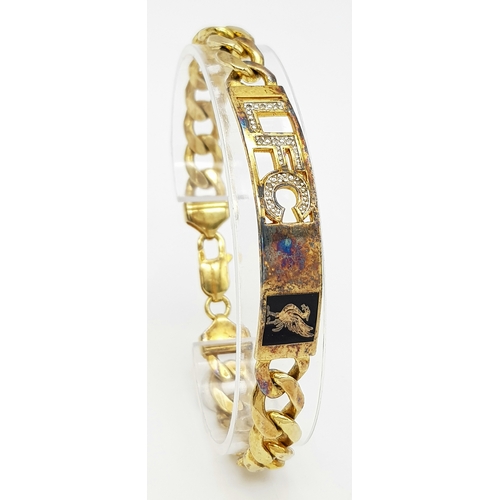 380 - A Chunky Solid Silver 925 Liverpool Club Bracelet, Gold tone, 30.3 grams, 22cm.