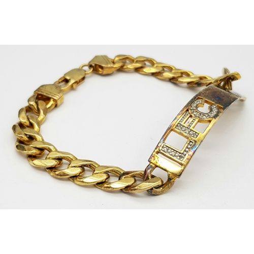 380 - A Chunky Solid Silver 925 Liverpool Club Bracelet, Gold tone, 30.3 grams, 22cm.