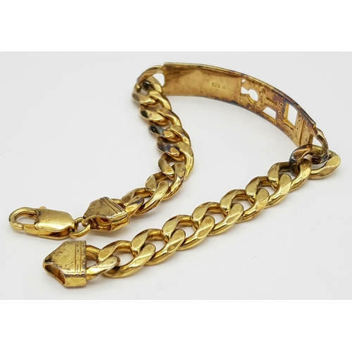 380 - A Chunky Solid Silver 925 Liverpool Club Bracelet, Gold tone, 30.3 grams, 22cm.