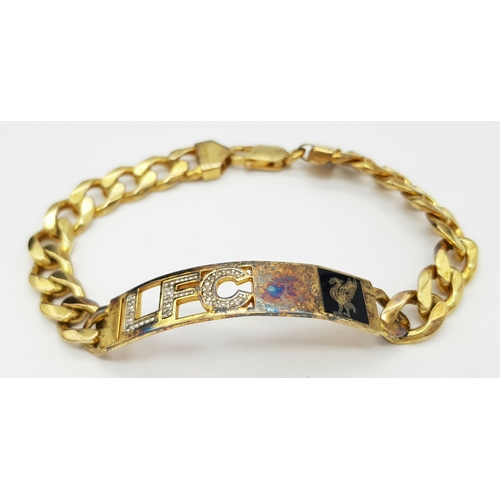 380 - A Chunky Solid Silver 925 Liverpool Club Bracelet, Gold tone, 30.3 grams, 22cm.