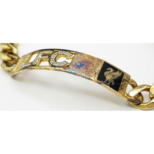 380 - A Chunky Solid Silver 925 Liverpool Club Bracelet, Gold tone, 30.3 grams, 22cm.