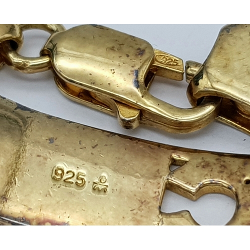 380 - A Chunky Solid Silver 925 Liverpool Club Bracelet, Gold tone, 30.3 grams, 22cm.
