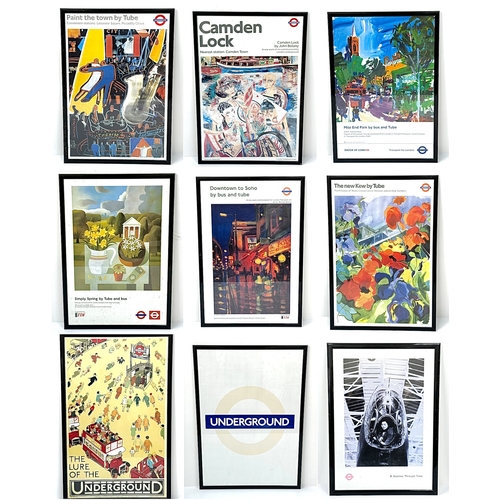 1715 - Nine London Underground Tube Posters - All framed. Largest size in frame - 63 x 88cm.