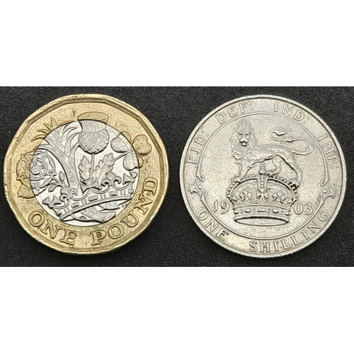 765 - An Edward VII 1903 Silver One Shilling Coin. Please see photos for conditions.