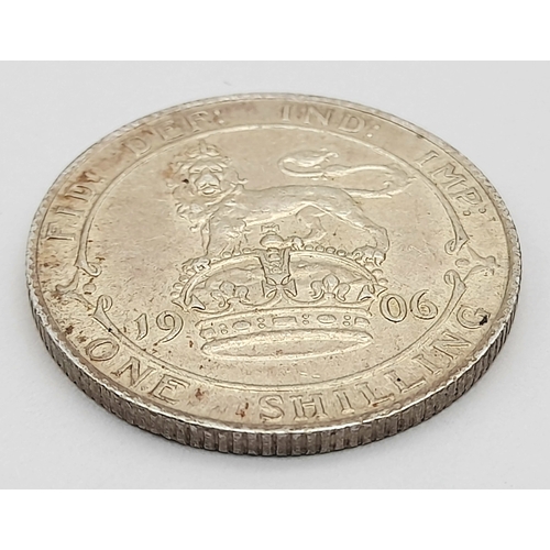843 - A 1906 Edward VII Silver Shilling Coin. Please see photos for conditions.