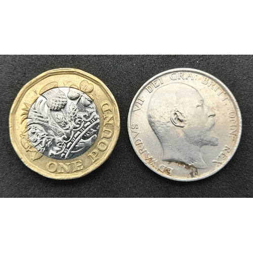 843 - A 1906 Edward VII Silver Shilling Coin. Please see photos for conditions.