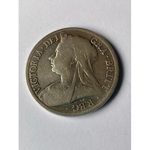 245 - 1894 SILVER HALF CROWN coin. Fine/almost very fine condition.
