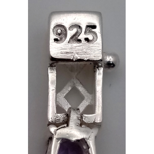 184 - An Amethyst and Citrine Gemstone Tennis Bracelet - Set in 925 Silver. 16cm. CD-1747