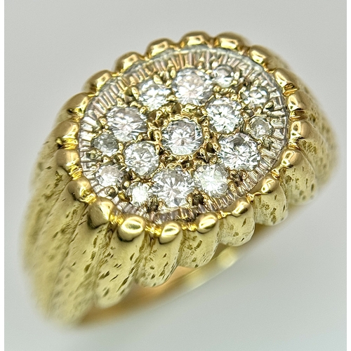220 - An 18K Diamond Pave Signet Ring. c.1ctw of round brilliant cut diamonds. Size R 1/2. 13.3g total wei... 