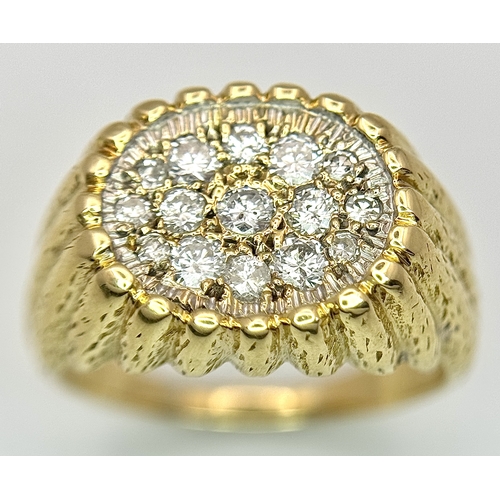 220 - An 18K Diamond Pave Signet Ring. c.1ctw of round brilliant cut diamonds. Size R 1/2. 13.3g total wei... 
