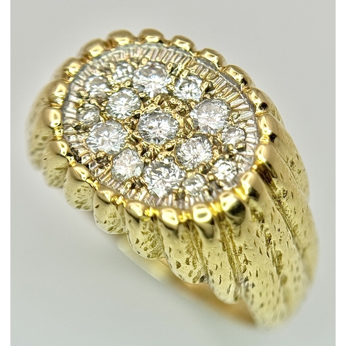 220 - An 18K Diamond Pave Signet Ring. c.1ctw of round brilliant cut diamonds. Size R 1/2. 13.3g total wei... 