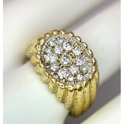 220 - An 18K Diamond Pave Signet Ring. c.1ctw of round brilliant cut diamonds. Size R 1/2. 13.3g total wei... 