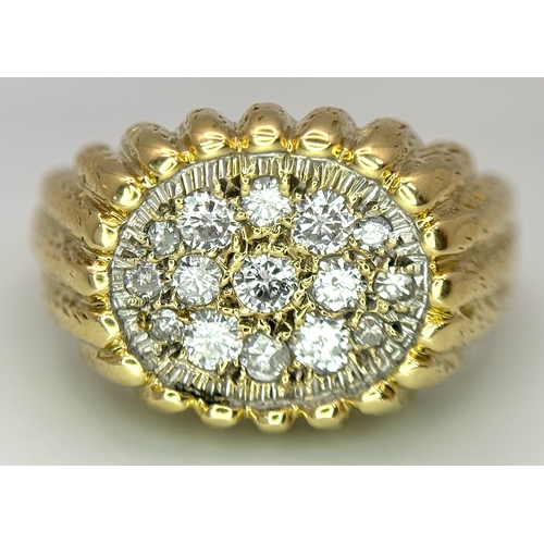220 - An 18K Diamond Pave Signet Ring. c.1ctw of round brilliant cut diamonds. Size R 1/2. 13.3g total wei... 