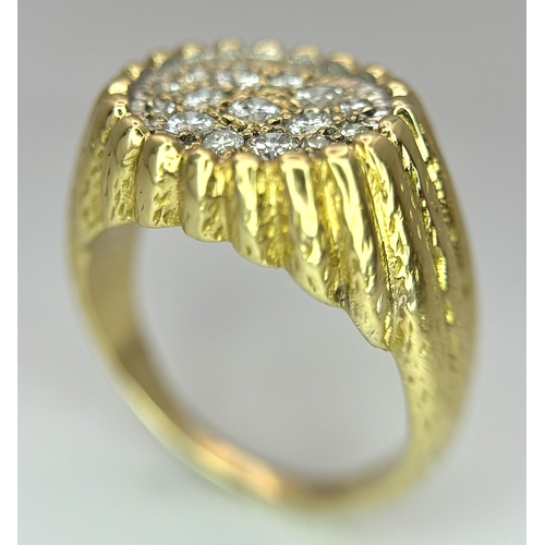 220 - An 18K Diamond Pave Signet Ring. c.1ctw of round brilliant cut diamonds. Size R 1/2. 13.3g total wei... 