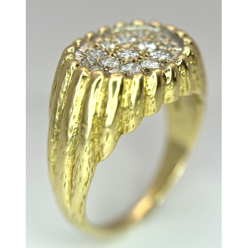 220 - An 18K Diamond Pave Signet Ring. c.1ctw of round brilliant cut diamonds. Size R 1/2. 13.3g total wei... 