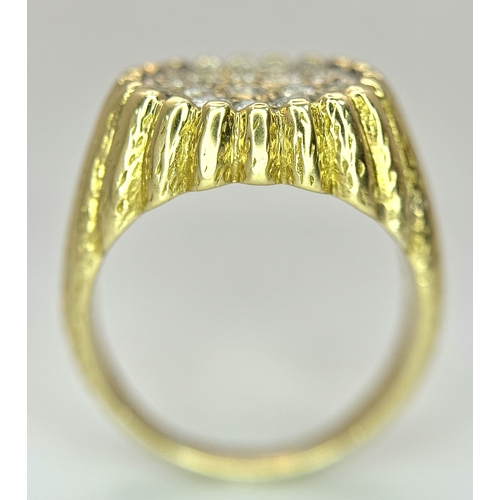 220 - An 18K Diamond Pave Signet Ring. c.1ctw of round brilliant cut diamonds. Size R 1/2. 13.3g total wei... 