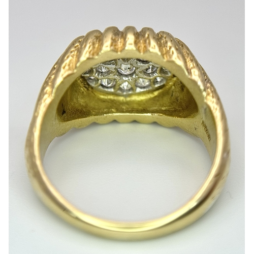 220 - An 18K Diamond Pave Signet Ring. c.1ctw of round brilliant cut diamonds. Size R 1/2. 13.3g total wei... 